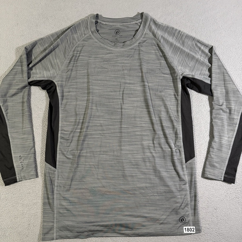 Hang Ten Lightweight Long Sleeve Sun Tee Men XL UPF 50+ Running Gray Crew Neck